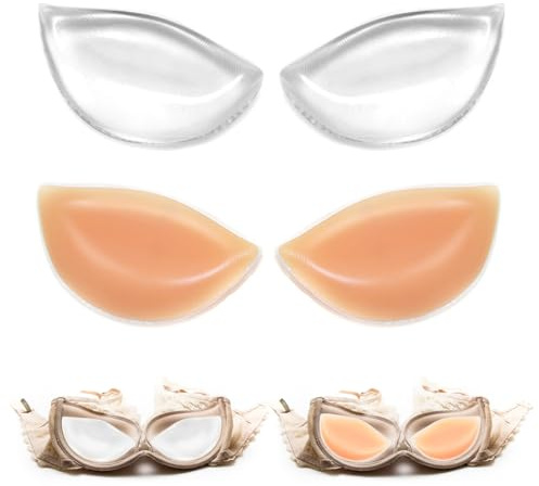 TAIHOBO 2 Pairs of Chicken Fillet Bra Inserts, Skin-Coloured Enhancers Breast Pads, Reusable Transparent Bra Pads Inserts, Invisible Silicone Bra Inserts Push Up V-Shaped Pads, for Bikini Swimsuit