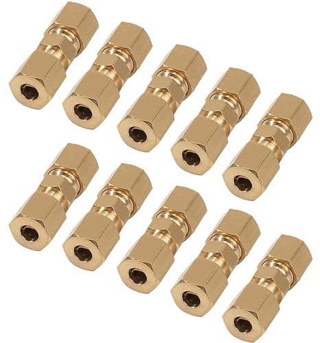 10Pcs Straight Brass Brake Line Compression Fitting,Unions for OD Tubing 3/16, M10 Brake Pipe Fittings,Brass Brake Line Connector for for SAE Inverted Flaring Brake Pipe (4.75mm)