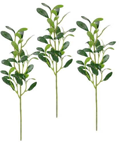 Künstlicher Mistelzweig mit weißen Beeren gefrostet 3er Set 55cm Dekozweig Beerenzweig Kunstblume Zweig AST Äste Blume Floristik Kunstzweig Stielblume Deko für Girlande Kranz Weihnachtsdeko, 55 cm