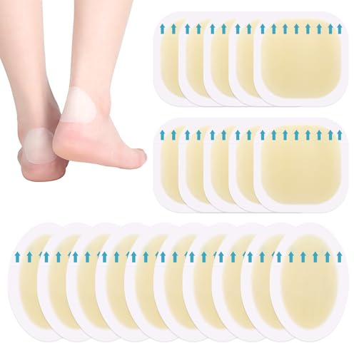 20 piezas de tiritas para ampollas, 10 cuadrados + 10 elipses, protector de talones y protección de la piel, protector impermeable para ampollas de pies, dedos de los pies, dedos, almohadilla