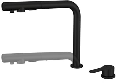 XJTNLB Grifo Cocina 3 Vias Osmosis Extraible Negro Grifo de Cocina Fregadero Bajo Ventana Giratorio A 360° Grifo Camper