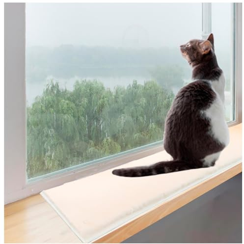 Soft Cat Window Sill Pet Pad Perch,Fluffy Windowsill Mat Pillow Seat Bed for Pet, Cat Cushion for Window Sill Pet Window Mat (Beige, 12x35)