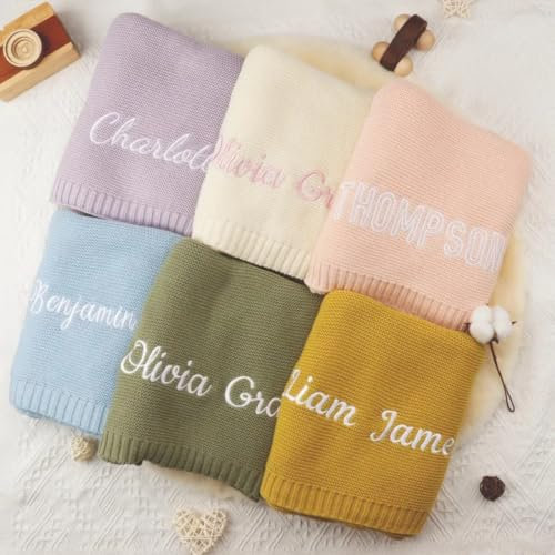 PGORSDOR Personalisierte bestickte Strick-Babydecke, bestickte Decke mit Namen, personalisierte Babydecke mit Namen, individuell bestickte Babydecke (80 x 100 cm)
