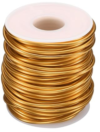 QUARKZMAN Alambre de Entrenamiento de Bonsái de Aluminio Anodizado en Rollo de 2.5Mm/10 Gauge y 20M de Longitud Alambre Bonsái Flexible para Jardín, Paisajismo, Plantación, Dorado