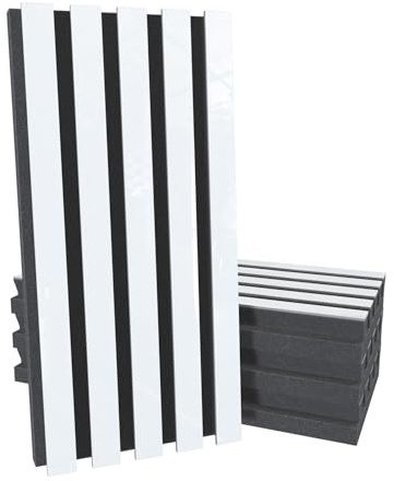 4 Pack — Acoustic Slat Wood (HDF) Pole-HALF Wall Panel Set | Sound Absorption & Diffusion | Noise Reduction & Stylish Decor | 50x25cm | Color: [H-POLE-53mm | White glossy plastic]