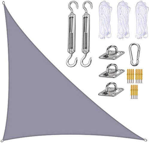 Vela ombreggiante triangolare impermeabile per esterni, protezione solare da giardino con protezione UV al 90%, occhielli, vela solare, ombra per patio, protezione solare, grigio, 3 x 3 x 4,3 m