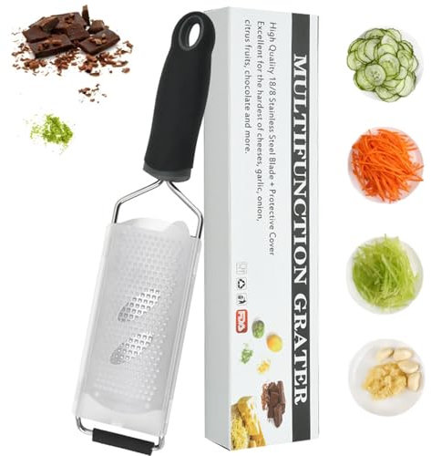 YUNYU Rallador y rallador de queso de acero inoxidable, hoja fina con mango antideslizante, cubierta protectora