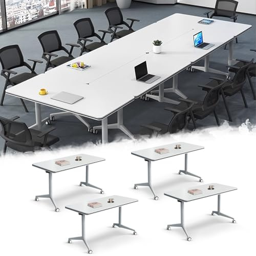 Meedlopia Mesa de conferencias Plegable para 2-10 Personas, móvil con Ruedas, Ideal seminarios, escuelas, restaurantes y capacitaciones.