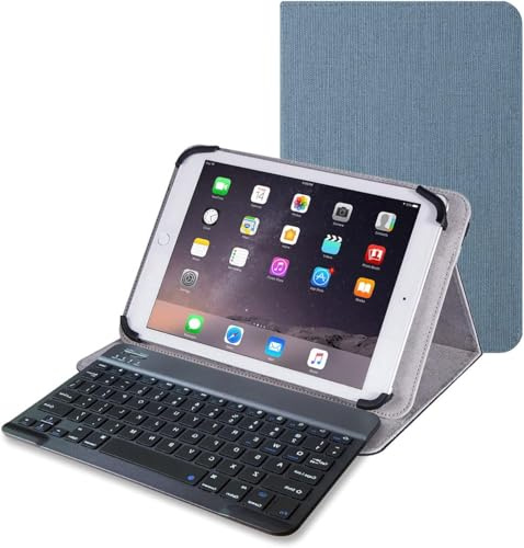 ENJOY-UNIQUE Tablet Hülle mit Bluetooth Tastatur in Deutsches Layout, Universal Schutzhülle aus Hanf für 9 10,1 10,8 Zoll PC für Samsung Galaxy Tab, Lenovo M10, Fire HD, TECLAST Android Tablet