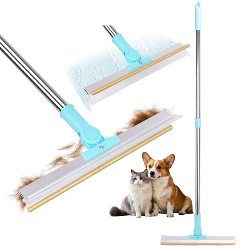 Foandbevi 2 in 1 Pet Hair Remover Rake, 152cm Adjustable Long Handle, Stainless Steel Carpet Rake for Dog Cat Fur, 180° Rotatable Head for Carpet, Couch, Stairs, Car Mat