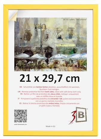 3-B Bilderrahmen LUND - Gelb - 21x29,7 cm (A4) - Holzrahmen, Fotorahmen, Portraitrahmen mit Acrylglas