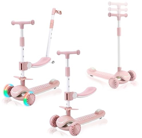 Barnskoter, 3 år gammal, sparkcykel, LED-hjul, justerbar höjd, skoter, hopfällbar sko, glober, Camtun