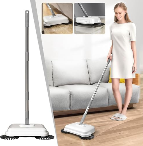 ZJchao FußBoden Kehrer, 2 in 1 Nass Trocken Verwenden 360 Grad Rotierende Ruhige Manuelle Manuelle Mop Wanderung Hinter Dem Boden Kehrmaschinenhandwerk Handbuch Push Sweeper für Holz und Fliesenböden