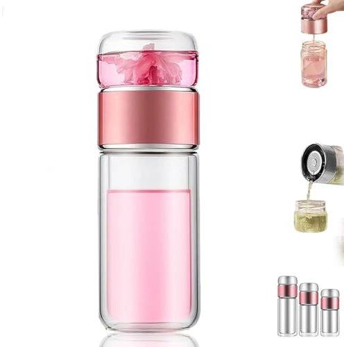 Tryteava Glass Infuser, Tryteava 3-in-1 Smart Tea Infuser, Teeflasche mit Sieb doppelwandig, Tragbare isolierte Wassertrennung Glas Teetöpfen Für Blühenden und Losen Blatttee (500ML)