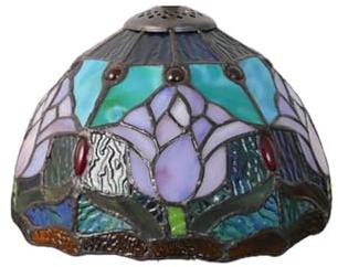Dualbao 8 Tulips Tiffany Lamp Shade Replacement Only, Handmade Red Purple Tulip Green Leaves Stained Glass Christmas Home Decor Lampshades Cover for Table Lamp Pendant Light Wall Lamp,Purple