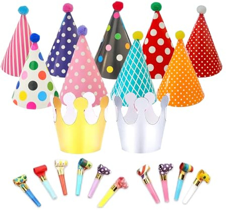ZHYTUAL Di Compleannos Da 26 Pezzi Cappellini Festa Compleanno Bambini Coroncina Compleannos Bellissimi Cappelli A Cono Colorati Con Pompons Adatti Per Festa Compleanno Per Adulti E Bambini