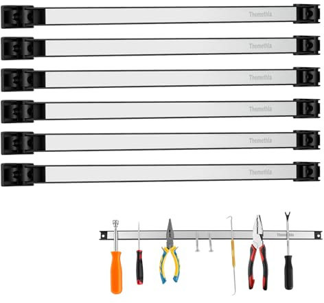 Themethla 18 Magnetic Tool Holder Strip, 6 Pieces Silver Metal Tool Organizer Rack with Stainless Steel Surface, Magnet Bar for Garage Workshop, Easy To Install with Mounting Screws