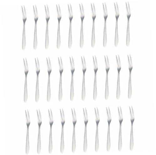 Hemobllo 30pièces Fourchettes à Fruits à Deux Dents Lot pour Apéritifs Salades Gâteaux et Articles de Fête Acier Inoxydable