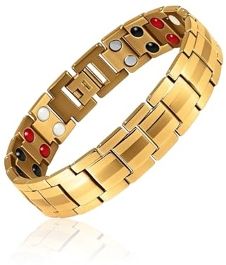 HUVZOR Pulsera magnética para hombre – Pulsera Ultrarresistente Brazaletes de Longitud,para mujeres y hombre para el día a día, deportes, trabajo, gimnasio, tenis(Oro)