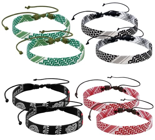 DqiUnaX Palästina Armband, Stoffarmband, Free Palestine Armband, Filistin Bileklik, 8 Stück in 4 Designs, Stoffarmband Damen und Herren