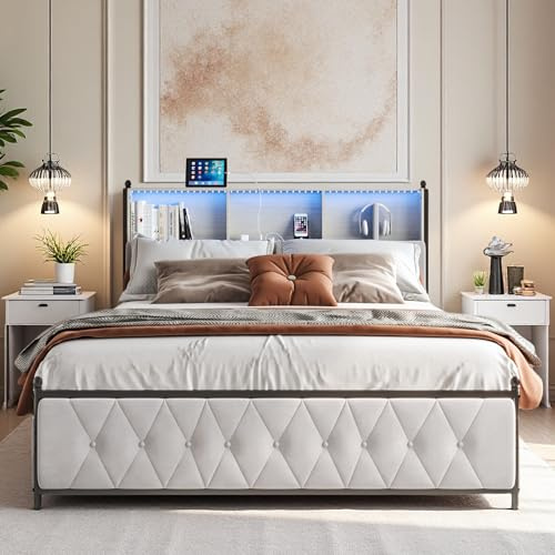Lazyspace Polsterbett 140x200 cm Modernes Doppelbett mit Stauraum, 4 Groß Schubladen, USB und Typ-C-Anschlüssen, LED-Beleuchtung, Kopfteil, Lattenrost, Stauraumbett Bettgestell, Jugendbett, Samt