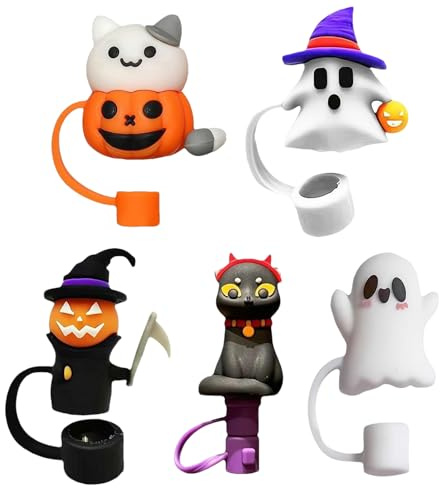 Juego de 5 tapones de paja para Halloween, reutilizables, para beber y beber en el polvo, de 10 mm a prueba de polvo, de pajita estilo Halloween para tazas y accesorios de tazas