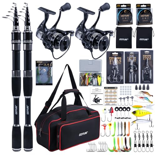 Goture Angelset, 2 Teleskop-Angelruten + 2 Spinnrolle 5.2:1, 9+1 BB, Tasche