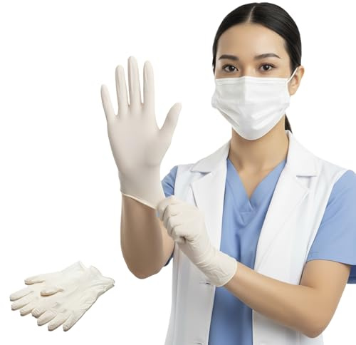 Latex Examination Gloves Powder Free Large Pack of 100 Non-Sterile | Medical grade natural rubber, textured fingertips, beaded cuff, ambidextrous fit, for clinics, dental, catering, salons, labs