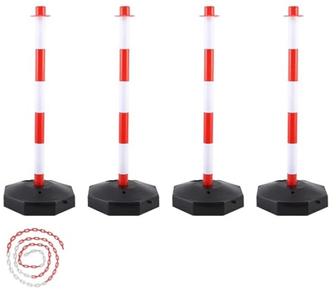 4 Pack Trafik Avgränsade Stolpar i Plast, 88 Cm Utdragbar Pollare Stolpe med Viktade Baser, för Folkmassakontroll, Evenemang, Parkering och Byggnation(White)