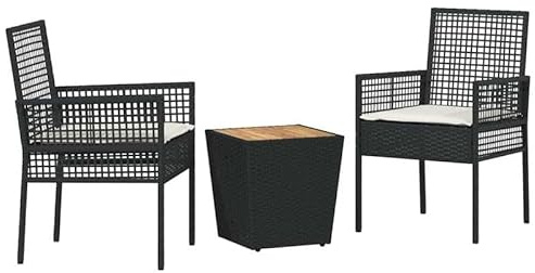 Eleganz Set da giardino Bistro 3 pezzi nero in rattan sintetico – mobili da terrazza durevoli per balcone e giardino – Set moderno per esterni