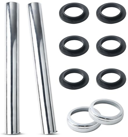 2 Pièces Tuyau de Vidange pour Lavabo, Tube Plongeur en Acier Inoxydable 300 mm avec Joints Toriques et éCrou, Tube Réglable Prolongateur de Siphon, Siphon Bouteille pour Robinet de Vidange de Lavabo
