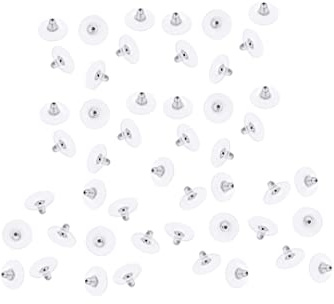 50 piezas de pendientes de silicona con almohadilla para pendientes, parte trasera plana, tuerca de seguridad, accesorios hipoalergénicos, seguridad plateada