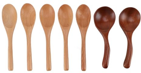 Set di 7 cucchiai in legno, cucchiaio da in legno massiccio per mescolare e rimestare durante la cottura, utensili naturali facili da pulire per uso domestico e commerciale