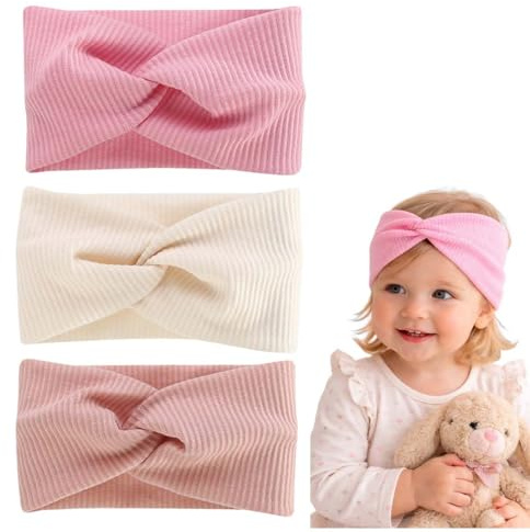 MUNZE Fascia Neonato 3 Pezzi Rosa Bianco Rosa Chiaro Standard Accessori Capelli Arco Bambina 6-12 Mesi