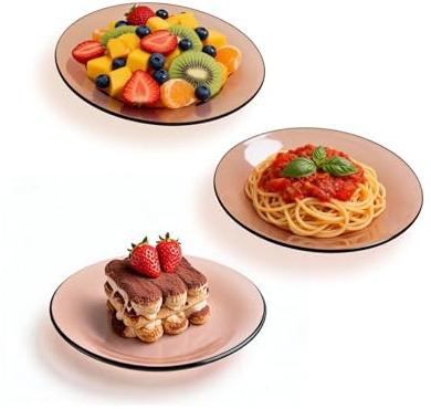 AGLAS 3pcs Ovenproof Premium Tempered Glass Plates Oven Safe 16cm(6.3in),Dusty Pink Glass Plates, Oven to Table Glass Plate Dish,Microwave Safe,Dessert Plates, Side Plates