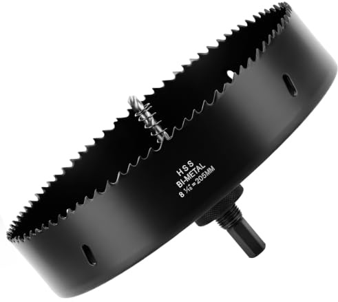 Flintronic Sierras de Corona 205mm, Sierra de Corona Bimetálica de 54mm, M42 HSS Bi-Metal Coronas Perforadoras, con Adaptador y Broca Piloto, para Metal Aluminio Madera PVC Plástico, Negro