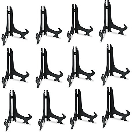 Tincogo Supports pour Assiettes en Plastique - Lot de 12 Chevalets Présentoirs pour Assiettes Décoratives, Cadres Photos et Plaques - Hauteur 12 cm (5 pouces) - Noir