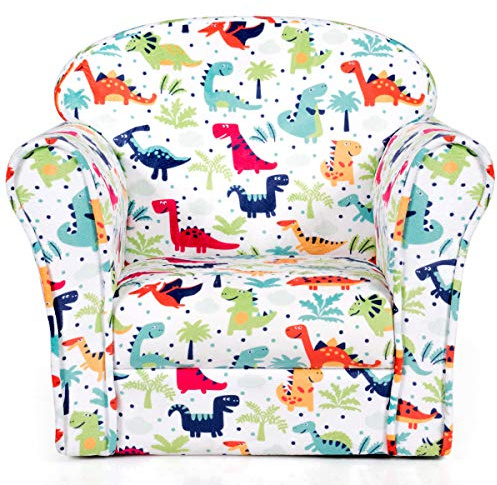 Costzon Kids Couch, Children's Sofa Armrest Chair with Pattern, Toddler Furniture w/Sturdy Wood Construction, Preschool, Lightweight Children Couch Sofa Chair for Aged 1-5 Boys & Girls Gifts, Dinosaur