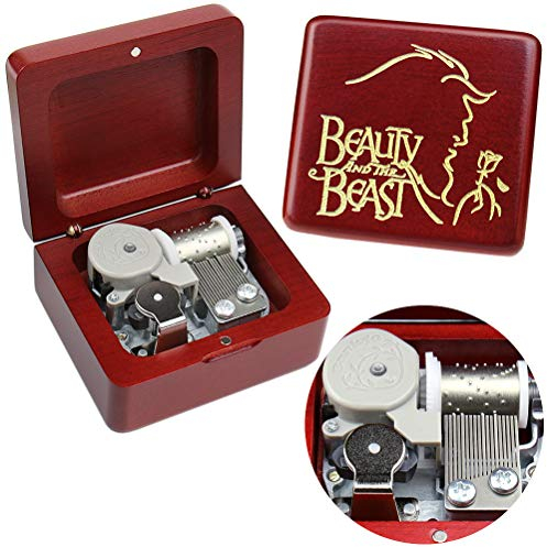 Sinzyo Beauty and The Beast Speldosa Vintage Trä Jul Alla hjärtans dag Födelsedagspresent (Röd trälåda)
