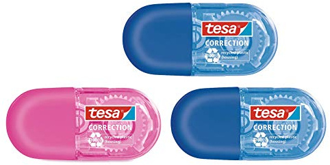 tesa Mini Korrekturroller ecoLogo - Band zur Korrektur auf Papier - Klein und ergonomisch - 6 m x 5 mm (3er Pack)