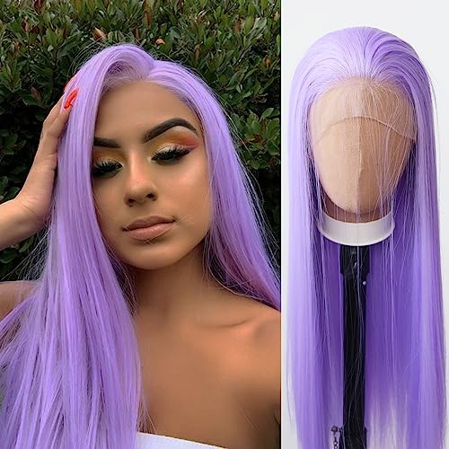 Towarm Violette Perücke, lang, gerade, synthetische Lace-Front-Perücke für Frauen, Lavendel, Mittelteil, klebstofffrei, hohe Temperaturfaser, handgebunden, Perücke (61 cm, Violett)
