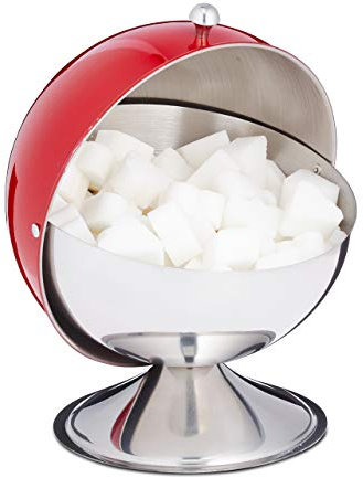 relaxdays Sucrier avec couvercle roulant, acier brillant, sucre, sucreries, boîte de gateaux, rond,pour sucre, rouge.