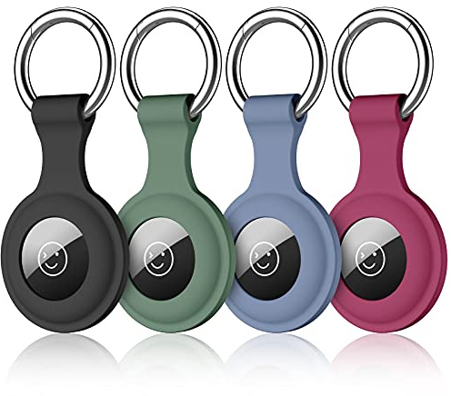 Dirrelo -nyckelring,-fodral, fodralspårare i silikon, nyckelring för män, kvinnor, säkert, anti-förlust, skyddsfodral, svart, grön, blå, grå, röd, 4-pack