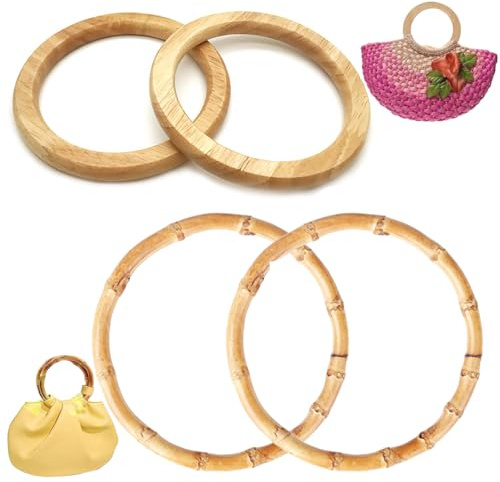 Dtoterul Manici Legno Per Borse 4 Pezzi Manici Borse Uncinetto Manico Borsa in Legno Tondo Manici in Bambù per Borse Borsa di Bambù Ambientale Maniglia Manico per Borsa Manici per Borsa