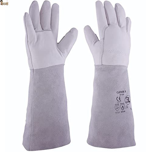 BricoLoco.com Guantes soldador TIG. Trabajo soldadura para soldar con proceso TIG. Cuero piel flor y serraje. Largo 420 mm. Forro interior. (1, Talla 8)
