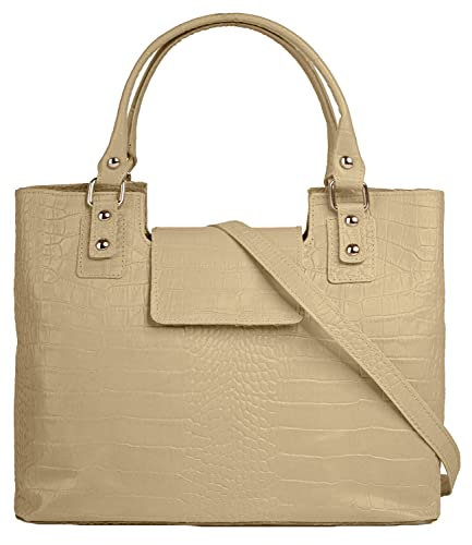 Cluty Handtasche Echt Leder Damen Made in Italy, Smartphonefach, Kroko Umhängetasche, Damentasche aus Rindleder, Crossbody Bag mit Reißverschluss 021322