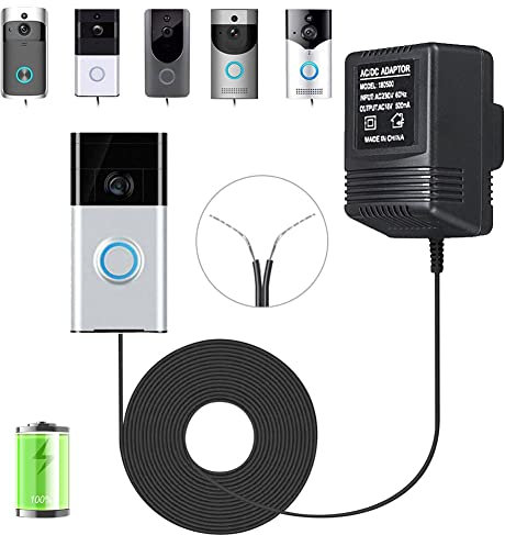 Doorbell Transformer UK, 18V 500mA Doorbell Power Supply Plug in Adapter Compatible with Video Door Bell, 5M/16ft Cable (Black)
