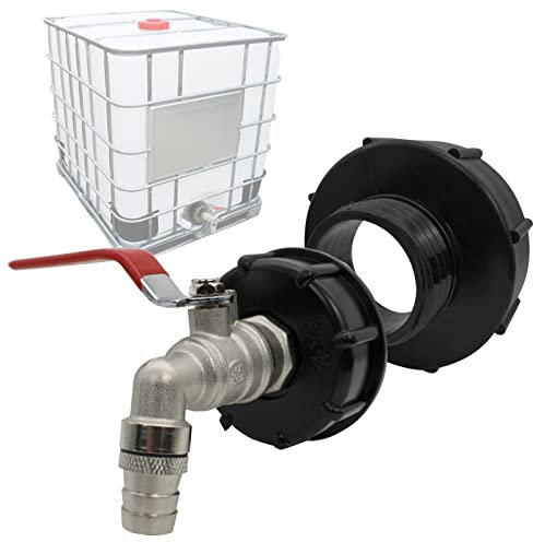 IBC Tank Auslaufhahn, IBC Wassertank Adapter S100x8 / S60X6 Grobgewinde - 3/4 Gartenschlauch Schlauchanschluss Hahn Zubehör für IBC Container 1000L, Regenwassertank Auslauf Verbinder