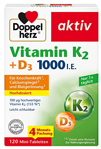 Doppelherz Vitamin K2 + D3 1000 I.E. - Vitamin D und K tragen im Zusammenspiel zum Erhalt gesunder Knochen bei - 120 Mini-Tabletten