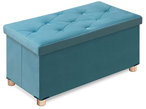 BRIAN & DANY Panca Contenitore Pieghevole, Pouf Contenitore Rettangolare con Gambe, Puff Poggiapiedi in Velluto Cassapanca Camera da Letto, 76 x 38 x 38 cm, Verde